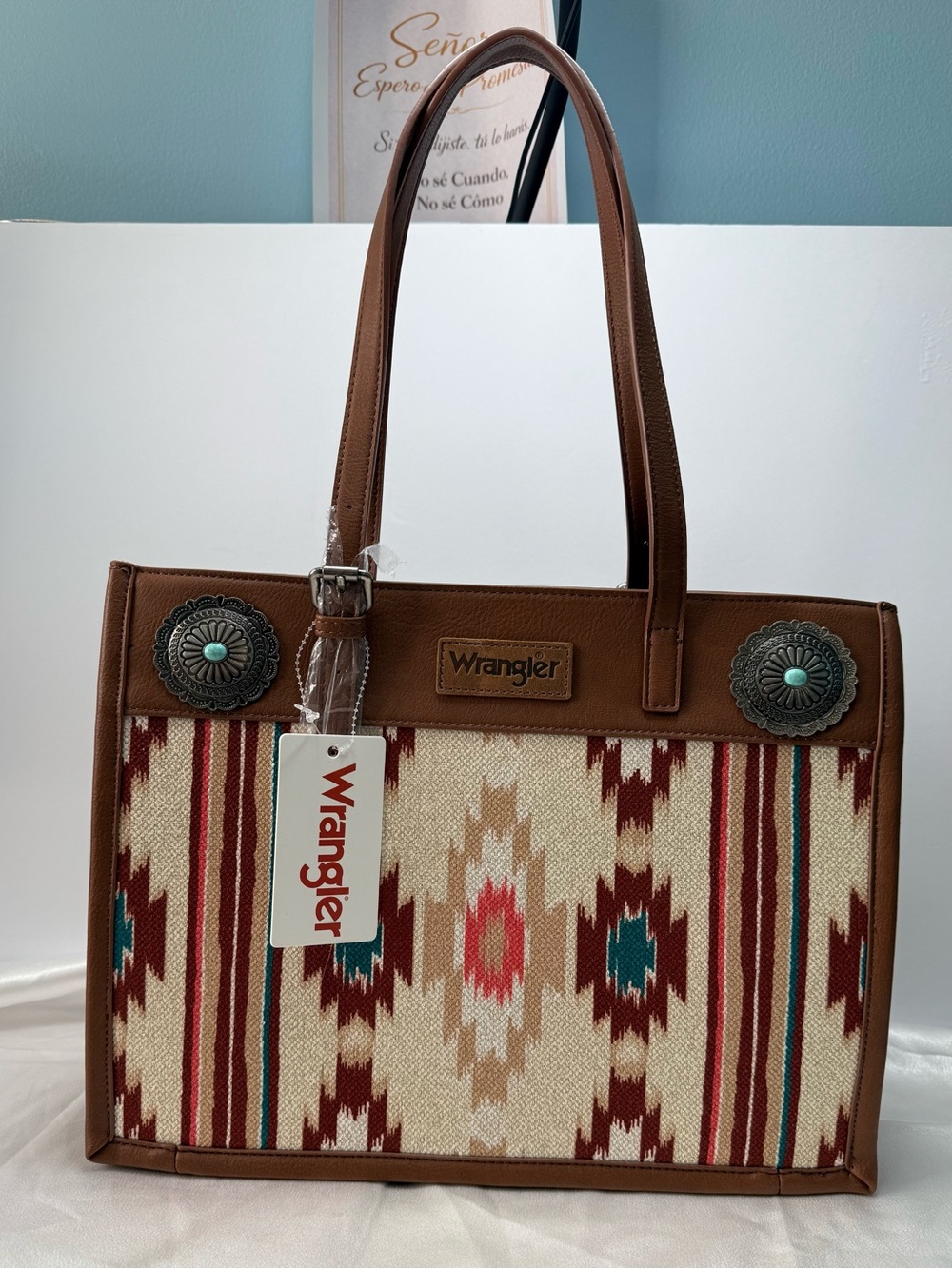 Wrangler Southwestern Aztec Tote Bag Brown Turquoise Concho